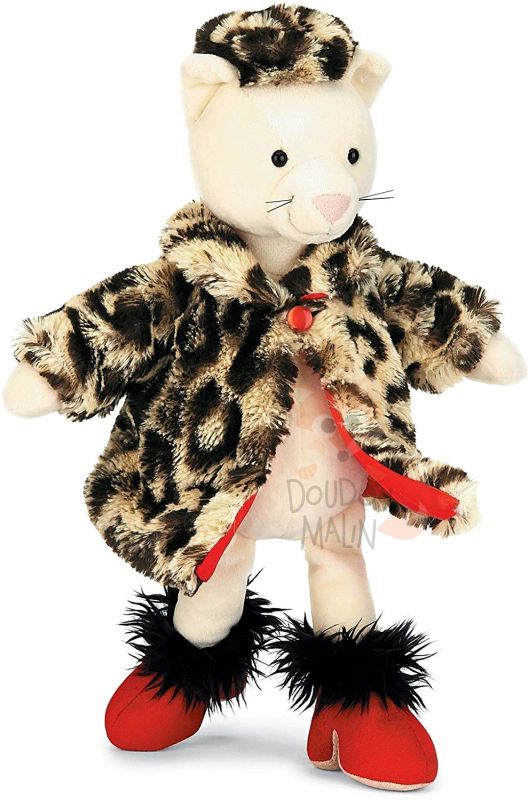  soft toy furcoat kitty cat beige red 